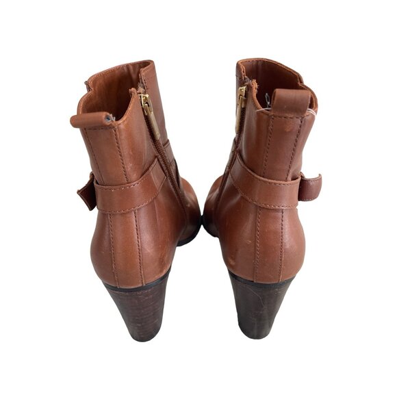Jones New York Women's Brown Leather Strappy Ankle Booties Block Heel Size 7.5 - Picture 4 of 10